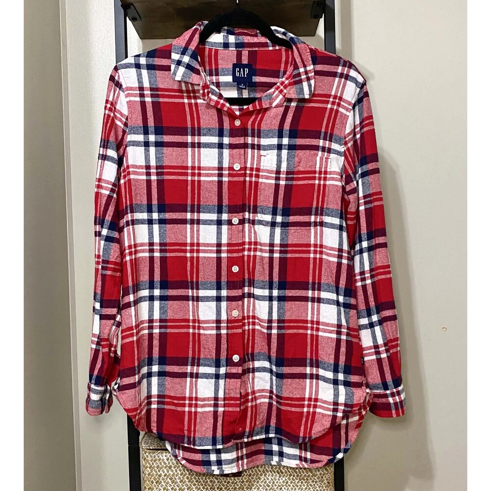 GAP Red Plaid Button Front Flannel Shirt Women’s Small